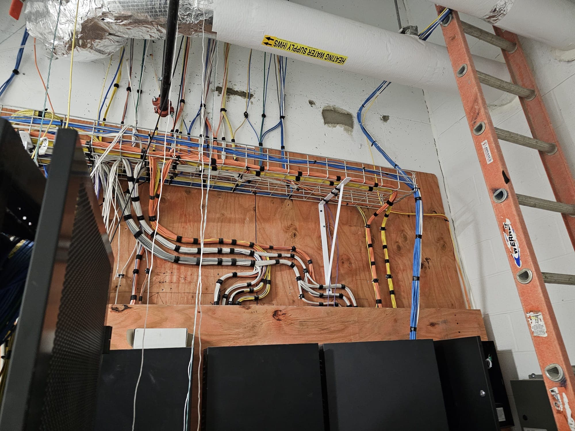 Fully populated network rack with patch panels